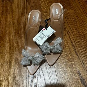 Zara Sparkle Bow Slingback Heels - Size 40